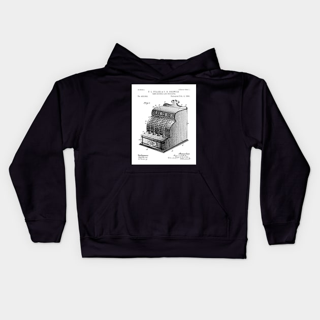 Cash Register Patent - Entrepreneur Office Decor Art - White Kids Hoodie by patentpress